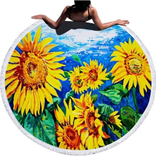 Round beach blanket towel Sunflower Tassels Quick Dry Outdoor Summer Beach Carpet Yoga Mat Towel