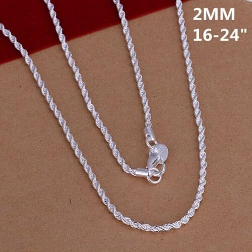 Fashion jewelry S925 Silver color 2MM twisted rope necklace 16-18-20-22-24 inch fashion geometric - chain N226