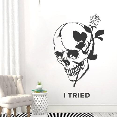 Skull With Roses Silhouette Wall Sticker Art Aesthetic Home Bedroom Room Decoration A001352
