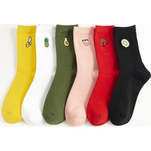 Womens socks spring and autumn new products embroidery fruit avocado banana cherry candy color cute sock fashion 2020tide socks