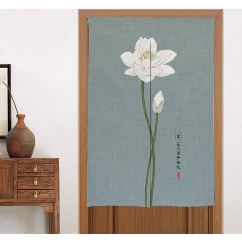 New Chinese Lotus Bedroom Door Curtain Sanitary Partition Curtain Kitchen Half Curtain Feng Shui Curtain Noren