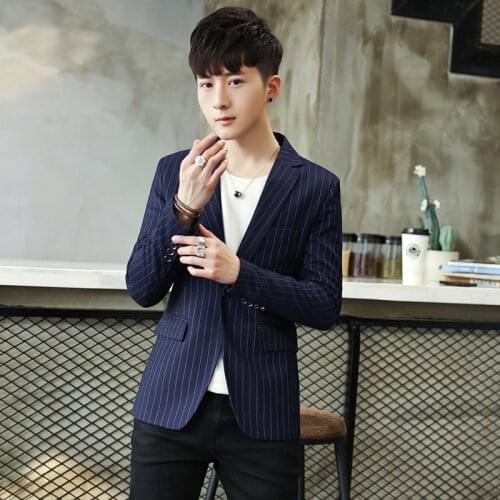 Fashion Stripes New Casual Single Button Mens Clothing Men Blazers Long Sleeves Black Grey Red Suits Blazer Four Seasons