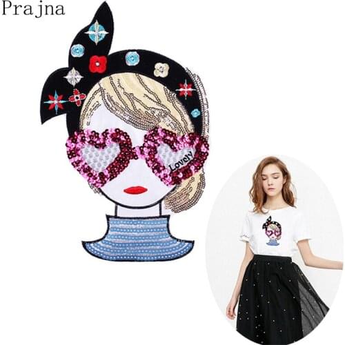 Prajna Fashion Girl Sequin Patch Cartoon Iron On Patches unicorn Patch Cute Embroidered Patches For Clothing Stripe Washable DIY