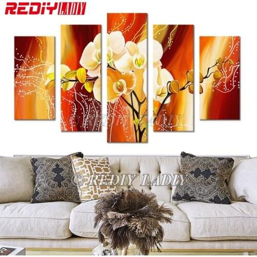 REDIY LADIY Diamond Painting Triptych Diamond Embroidery Crystal Modular Picture Orchid Flowers Mosaic Multi Pictures Wall Art