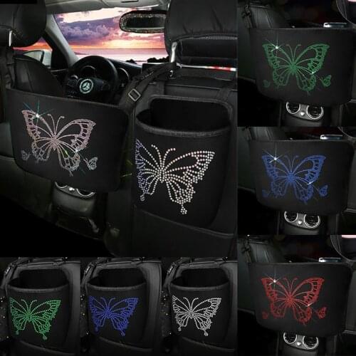 Rhinestone Butterfly Car Storage Bag Organizer Multi-Pockets Car Container Backseat Holder Stowing Tidying Women