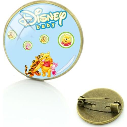 Disney Jumping Tiger Piglet Brooch Jewelry Badge Cabochon Glass Pin Brooch Gift Men
