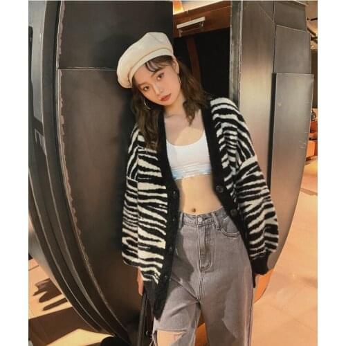 Retro houndstooth Japanese sweater women lazy style loose long-sleeved cardigan knitted jacket tops trend