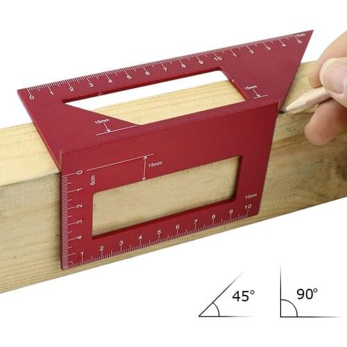 Red Woodworking Multifunctional Square 45 Degrees 90 Degrees Gauge Angle Protractor Aluminum Alloy Woodworking Tools