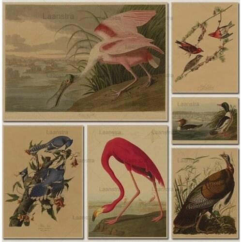 Vintage Bird Canvas Print Audubon Bird Posters Pink Flamingo Snowy Owl Blue Heron White Egret Canvas Painting Wall Art