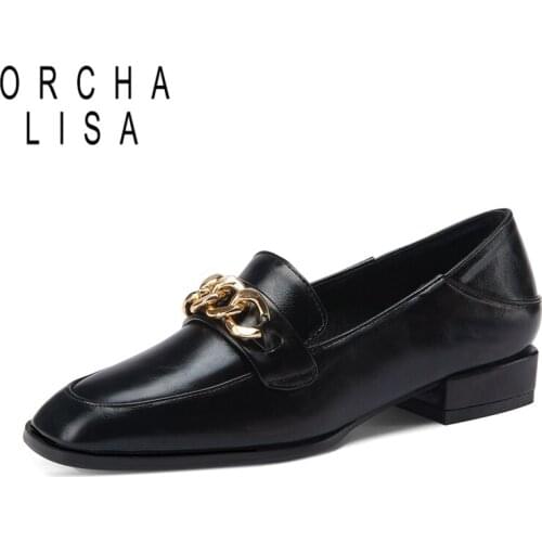 ORCHALISA Luxury Design Slip on Outside Brand Chain British shoes Flat Square toe Spring summer Single shoes Work Female Cool