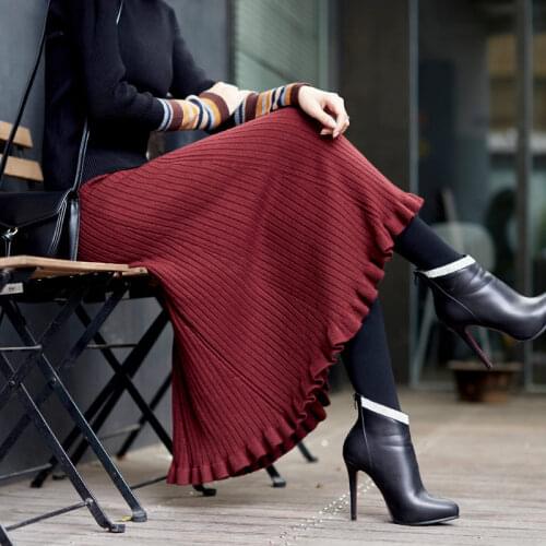 Large Size Knit Skirt Women Autumn and Winter Sweater Skirt High Waist Long Loose Lotus Leaf Fishtail Umbrella Skirt Femme Jupe