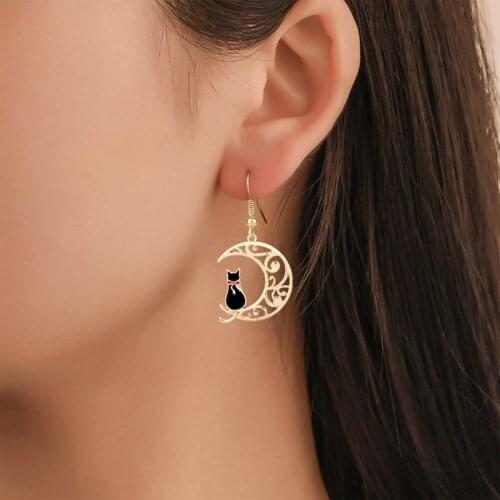 Sailor Moon Theme Earrings Women Earring Japanese Anime Moon Cat Shaped Ear Drop Pendant Enamel Teardrop Accessories