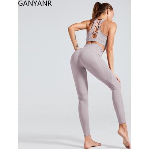 GANYANR Gym Clothing Yoga Set Workout Women Jogging Sport Suit Sportswear Gym Wear Tracksuit Crop Top Sexy Seamless Bra Sweat