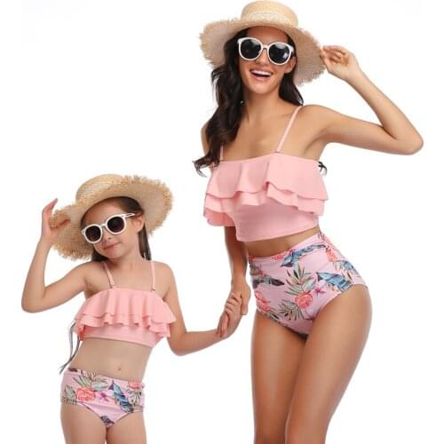 Womens Swim Wear High Waisted Two Piece Swimsuit Parent-child Beach Wear Bathing Suit Women Print Mother & Daughter Sexy Simsuit