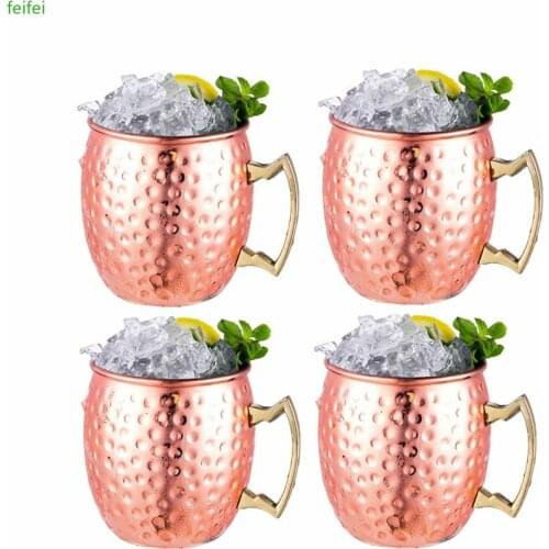 1/ 4 Pieces 550ml 18 Ounces Moscow Mule Mug Stainless Steel Hammered Copper Plated Beer Cup Coffee Cup Bar Drinkware