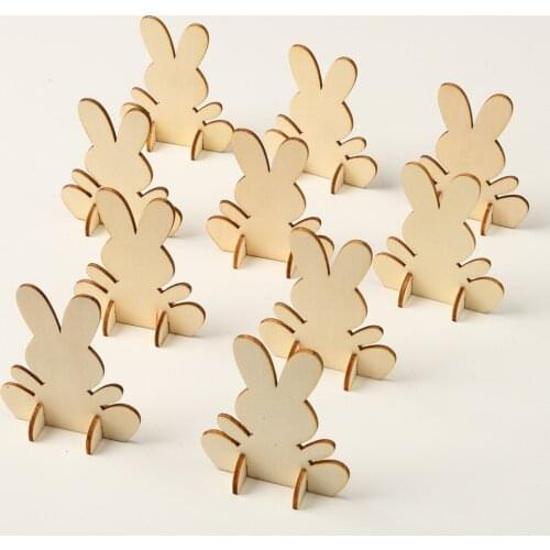 10pcs/lot Wooden Rabbit DIY Wood Crafts Painting Ornament Happy Easter Party Home Desktop Decor Cute Bunny Easter Kids Toy