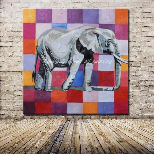 Mintura Handmade Decor Works Abstract Animal Modern Wall Art Elephant Oil Painting On Canvas For Living Room Wall Decor Artworks