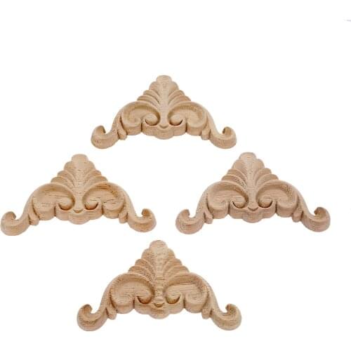 4PCS 7.5cm Woodcarving Corner Decal Frame Wall Door Furniture Woodcarving Decorative Wooden Figurines Crafts Corner Appliques