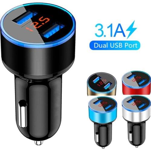 3.1A Dual USB Car Charger 2 Ports LCD Display 12V Car Cigarette Socket Lighter Car Phone Charger For iPhone 12 11 Pro Samsung