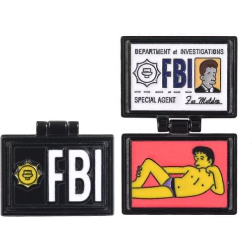 X-Files FBI Mulder ID Card Pin Brooch Flip Cover Mulder Wallet Enamel Pin Lapel Pins Badge Cartoon Brooches Jewelry Gift