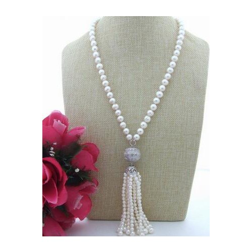 23'' Natural 9-10mm Freshwater Pearl&CZ Pendant Necklace