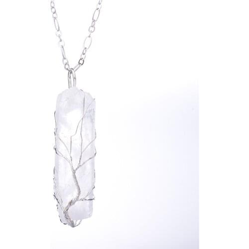 Natural Stone White Crystal Irregular Pendant Long Necklace Stainless Steel Chain Winding Jewelry Gifts for Women 34inch Y1068