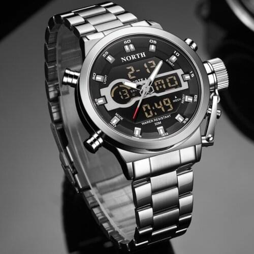 Men Watch NORTH Brand Luxury Men Fashion Quartz Watch Waterproof Steel Belt Watch Display Watch Mens Business Relogio Masculino