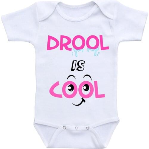 DERMSPE 2019 Summer White Newborn Infant Baby Boys Girls Cotton Short Sleeve Letter Drool Is Cool Romper Jumpsuit Baby Clothes