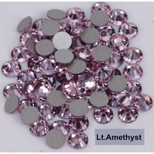 Good Quality ss3-ss34 Light Amethyst Flat Back Nail Art Glue On Non Hotfix Crystal