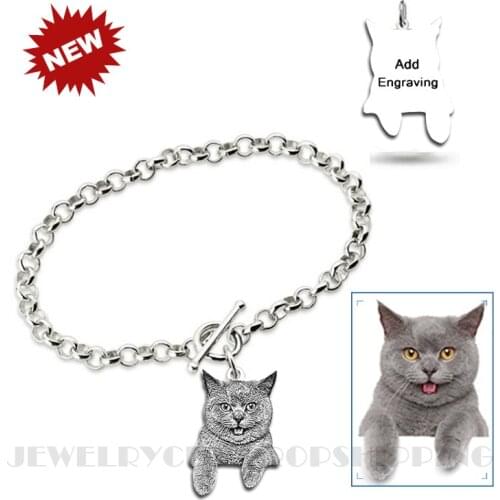 Customized 925 Sterling Silver Photo Bracelet Engraved Family Baby Pets Photo Personalized Bangles Memory Gift