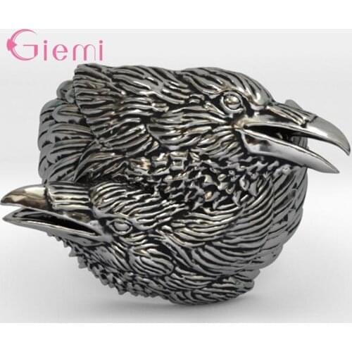 Personality Gothic Birds Wide Band Finger Ring for Men Halloween 925 Sterling Silver Vintage Punk Eater Jewllery Gift