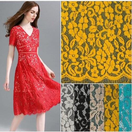 2Yards 150cm Wide Floral Embroidered Eyelash Lace Fabrics African Lace Cotton Cord Lace Sewing Supplies For Cloth Wedding Dress