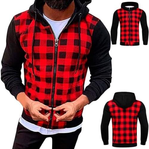 Mens Jackets 2020New Casual Slim Plaid Bomber Jacket Men Autumn Winter Long Sleeve Zipper Hooded Cardigan Windbreakers Coat Men