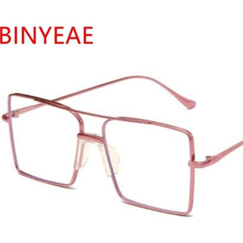 Rose Gold Square Glasses Frame Alloy Clear Lens Eyeglasses Frame Double beam Optical Glasses Vintage Fashion Spectacles Unisex