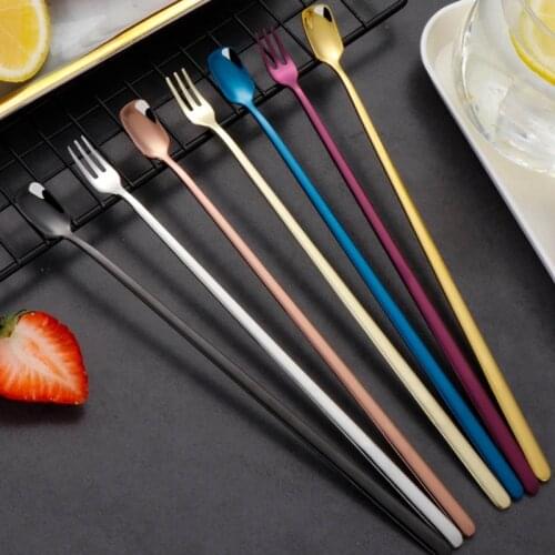 Stainless Steel Stirring Spoon Plus Long-handled Square Head Spoon Dessert Spoon, Coffee Spoon Bar Stirring Spoon Fork