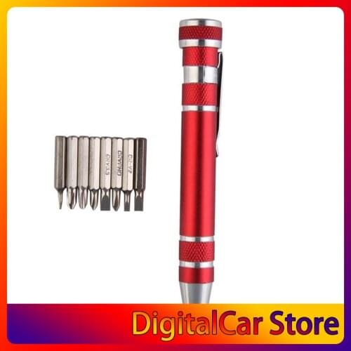 Multifunction 8 In 1 Mini Aluminum Precision Pen Screw Driver Screwdriver Set Repair Toolsfor Cell Phone Hand tool red