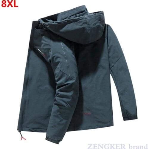 Autumn mens plus size sports and leisure black hooded jacket male thin jacket oversized 7XL 8XL mens fashion clothing trends