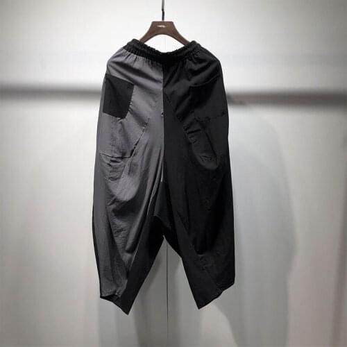 Summer big mountain style loose color matching crotch tide male harlemen pants Japanese thin non perm lantern nine minute pants