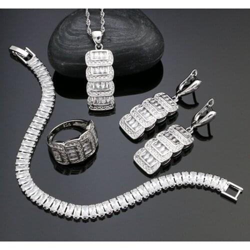 925 Sterling Silver Bridal Jewelry Sets For Women Wedding Decoration White Crystal Earrings/Pendant/Necklace/Ring/Bracelet Set