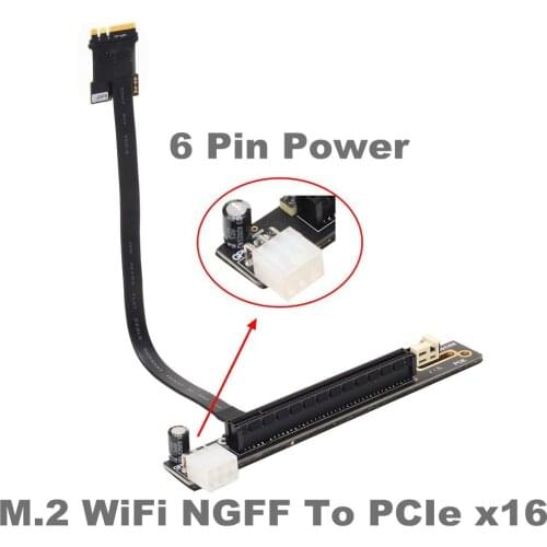 Desktop Wireless WiFi Network Card Adapter PCIe 3.0 X16 To M.2 Expansion Card WiFi A.E Key Riser Cable NGFF M.2 With 6 Pin Power