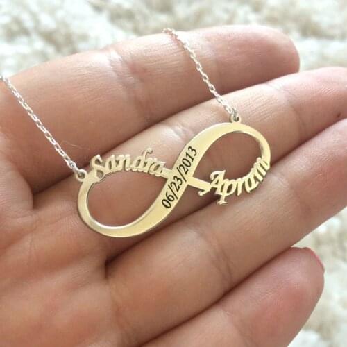 Boho Double Name Necklace Personalized Engraved Date Numerals Nameplate Infinity Necklaces & Pendants Stainless Steel Jewelry
