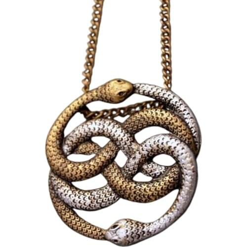 Retro Auryn Double Ouroboros Snake Pendant Necklace Chain Statement Necklaces for Women Punk Party Fashion Jewelry Gift