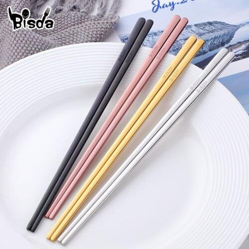 Stainless steel chopsticks 18/10 Korean chopsitcks Set Rose Gold flat Chop Sticks Japanese Black sushi chop stick set