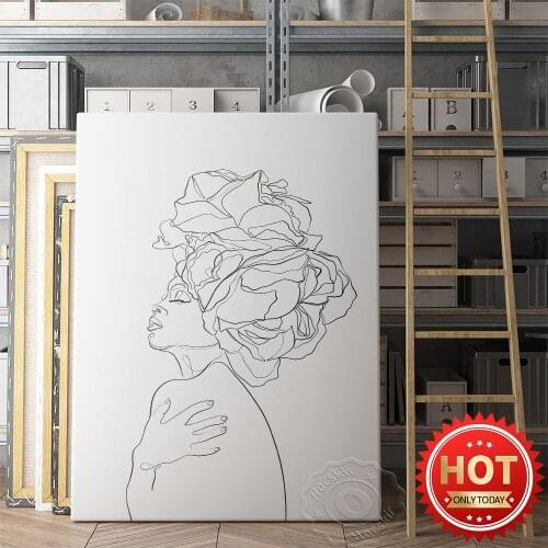 Concise Woman Flower Poster, Abstract Line Girl Body Prints, Nordic Minimalism Female Still Life Wall Picture, Living Room Decor