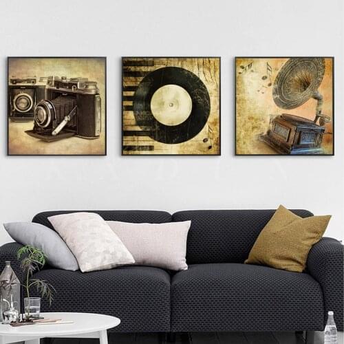 Retro Cameras Phonograph Record Picture Poster Canvas Print Painting Wall Art Living Room Home Decoration
