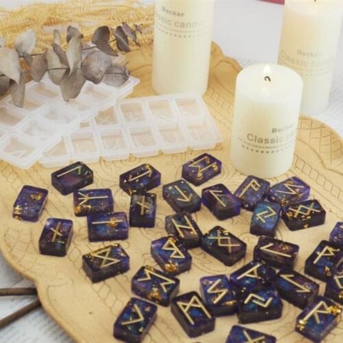 Rune Stones Wicca Crystals Mold with Engraved Elder Futhark Alphabet Viking Rune Hand Resin Casting Mold Kit Witchcraft