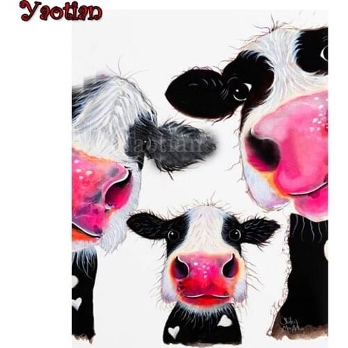 DIY Diamond Embroidery Three Cute Cow Animal 5D Diamond Painting Rhinestone Mosaic Cross Stitch Kit Full Square Round Drill