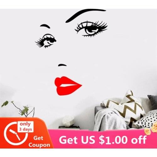 Sexy Vinyl Sticker Beauty Salon Face Lips Wall Stickers Decals Decor Art Living Room Decoration Eye Eyelashes Murals Wallpapers