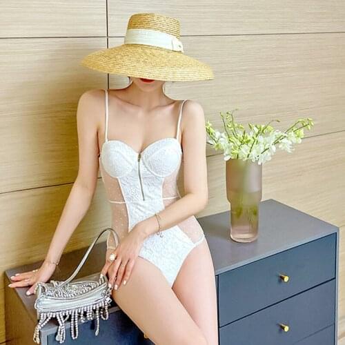 Sexy Women Solid One Piece Swimsuit Mesh Bandage Bikini Swimwear Bathing Suit Swimming Suit