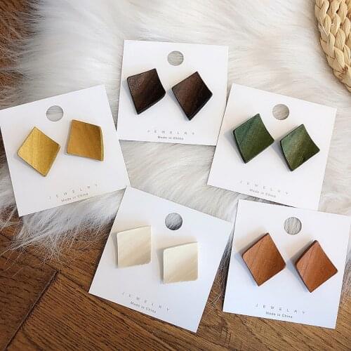 YAOLOGE 2019 Fashion Boho Square Geometric Unique Wooden Drop Earrings For Women Bohemian Vintage Wood Dangle Earring Jewelry